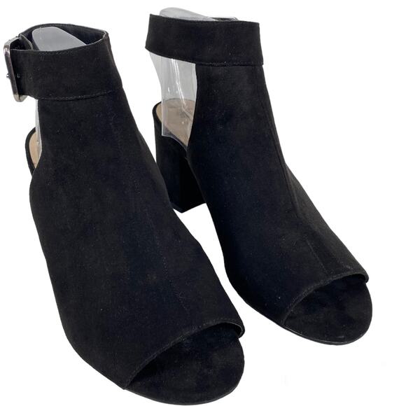 Nine West Jomei Sandals Open Toe High Heel Black Faux Suede Womens 9M - Picture 1 of 11